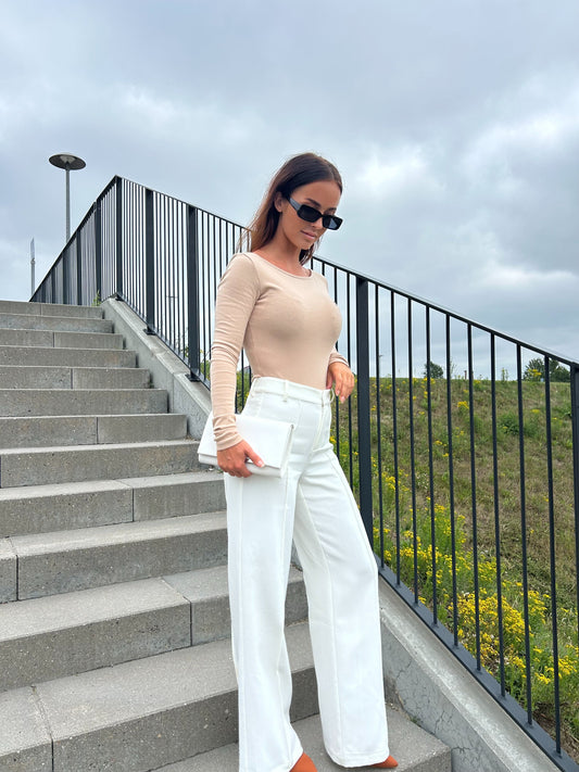 High waist pants white